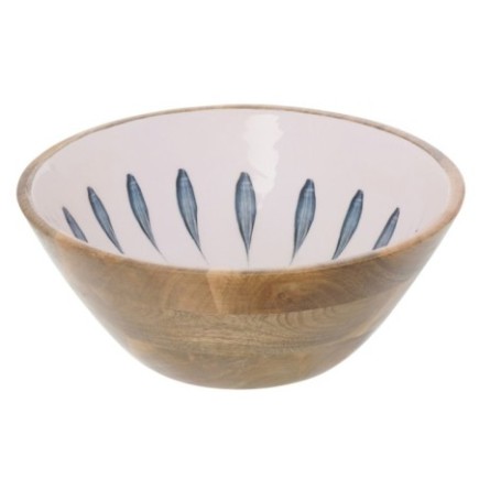 Ensaladera de madera de mango blanco y azul 30 x 30 x 12 cm