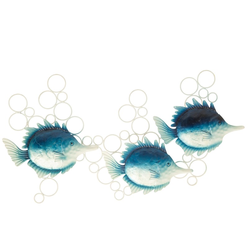 Décoration murale 3 poissons en métal bleu 78x5x41.9 cm Décoration murale 3 poissons en métal bleu 78x5x41.9 cm