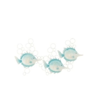 Décoration murale 3 poissons en métal bleu clair 78x5x41.9 cm
