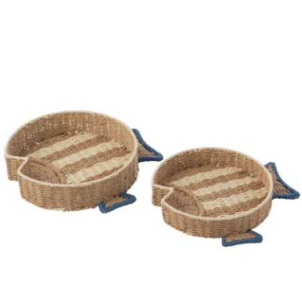 Set de 2 plateau décoratif rond en sisal beige 42x43x8 cm