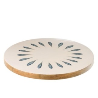 Plateau tournant en bois de manguier blanc et bleu 45.5x45.5x5 cm