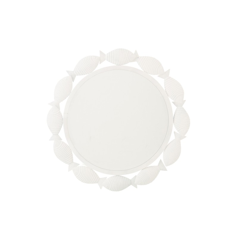 Espelho de parede decorativo em ferro branco com peixes 76 x 2,5 x 75,5 cm