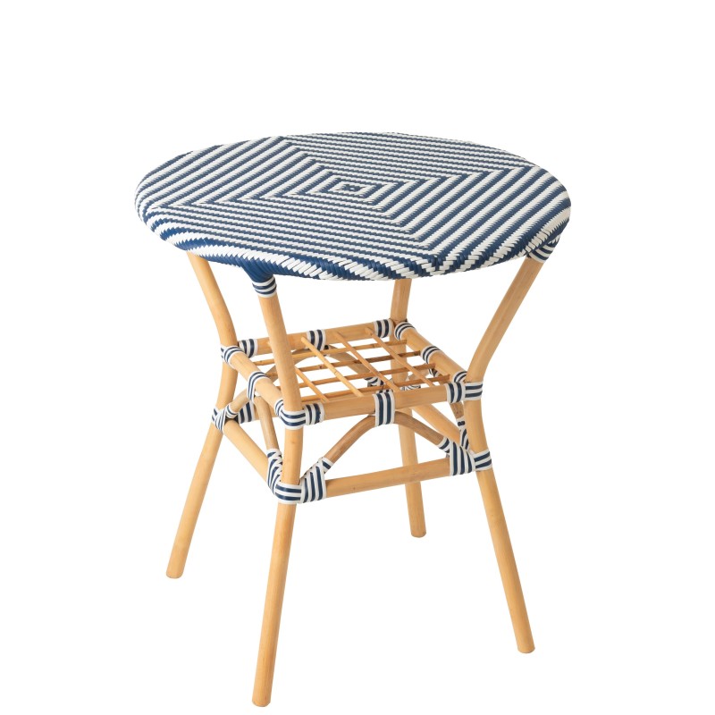Table bistro en rotin blanc et bleu 70x70x75 cm