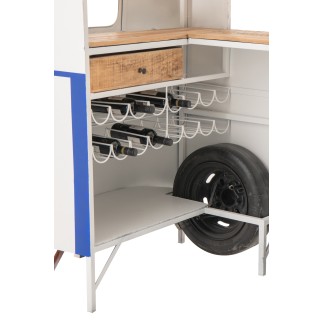 Mobile bar in metallo bianco e blu 180x64x102 cm