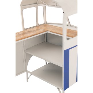 Móvel bar em metal branco e azul 180x64x102 cm