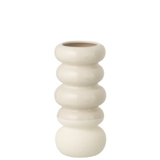 Vase anneaux en porcelaine blanc cassé 13.5x13.5x30.5 cm