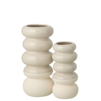Vase anneaux en porcelaine blanc cassé 13.5x13.5x30.5 cm