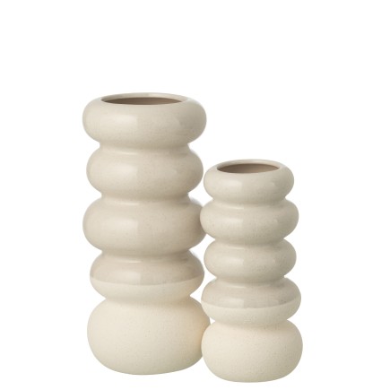 Vase anneaux en porcelaine blanc cassé 13.5x13.5x30.5 cm