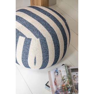 Pouf en bois et textile blanc cassé et bleu 61.5x61.5x45.5 cm