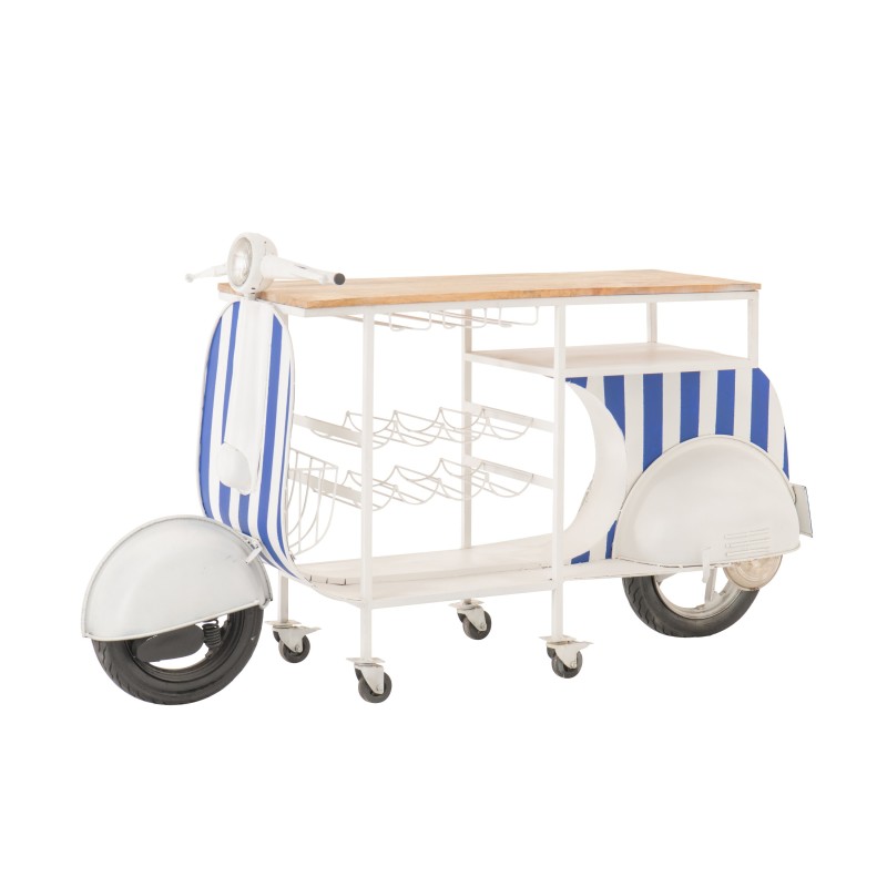 Meuble bar scooter en métal blanc et bleu 180x64x102 cm Meuble bar scooter en métal blanc et bleu 180x64x102 cm