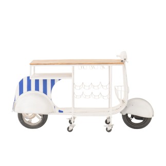 Meuble bar scooter en métal blanc et bleu 180x64x102 cm
