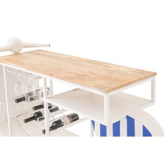 Meuble bar scooter en métal blanc et bleu 180x64x102 cm