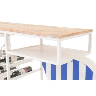 Mueble bar scooter de metal blanco y azul 180 x 64 x 102 cm