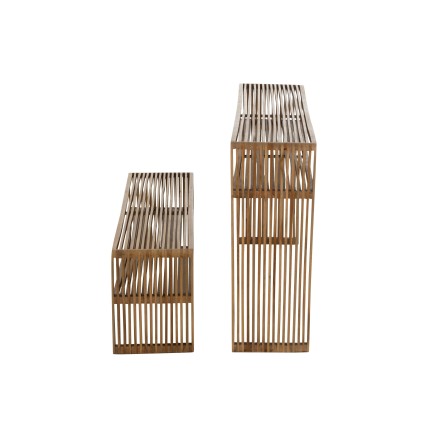 Set 2 consoles avec étagère en bois teck recyclé marron H.40 et 80 cm