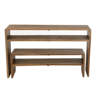 Consola con estante de madera de teca reciclada natural 130x30x80 cm (juego de 2)