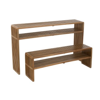Consola con estante de madera de teca reciclada natural 130x30x80 cm (juego de 2)