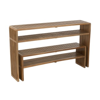 Consola con estante de madera de teca reciclada natural 130x30x80 cm (juego de 2)