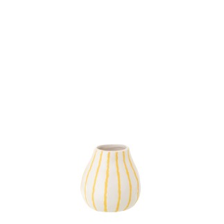 Vaso de cerâmica branco com riscas 12,5 x 12,5 x 12,5 cm