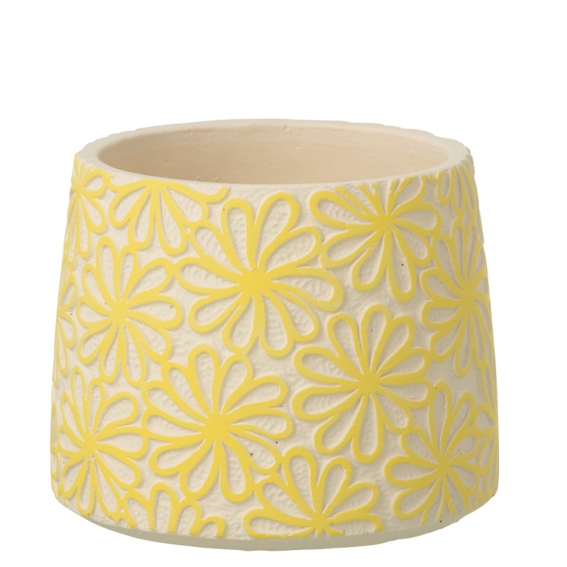 Cache-pot fleurs en ciment jaune 16x16x13 cm