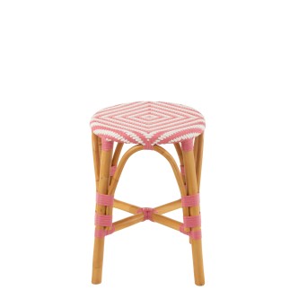 Taburete bajo de ratán rosa, 33 x 33 x 44,5 cm