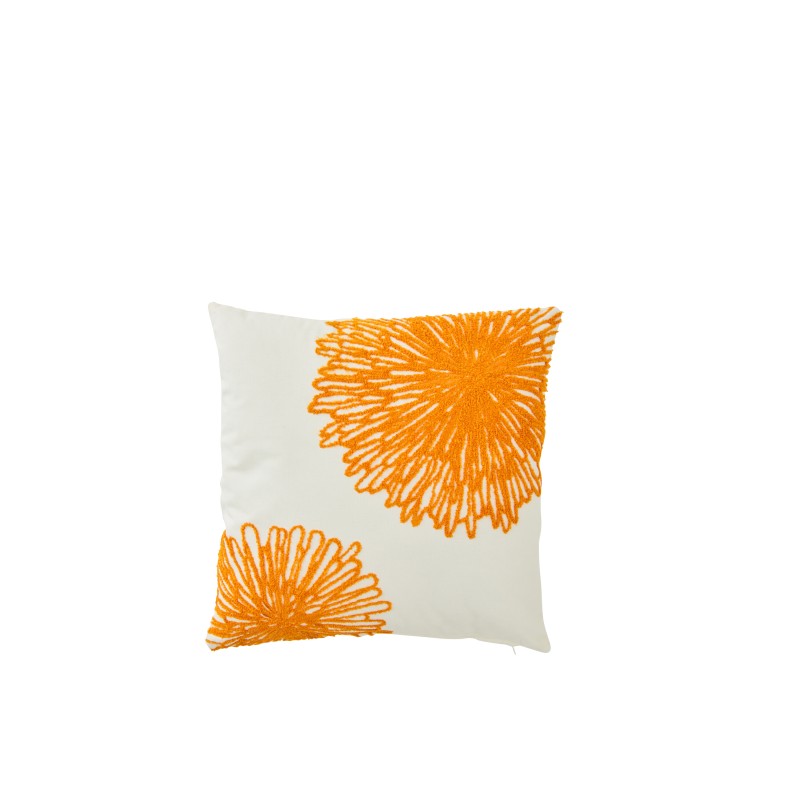 Cojín cuadrado con motivos florales naranjas, de algodón blanco, 45 x 45 x 10 cm Cojín cuadrado con motivos florales naranjas, de algodón blanco, 45 x 45 x 10 cm