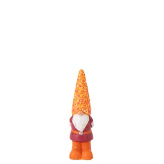 Folletto con cappello fiorito in poliresina arancione, 12x10,5x35,5 cm