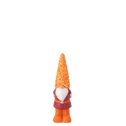 Lutin chapeau fleuri en polyrésine orange 12x10.5x35.5 cm