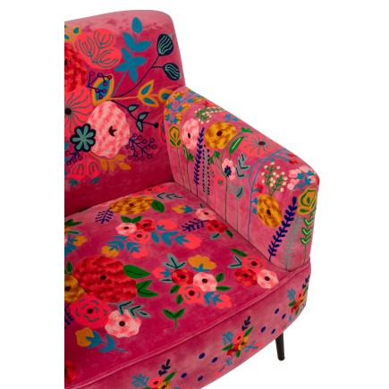 Poltrona a forma di fiore in tessuto rosa e legno di mango 64x75x84 cm