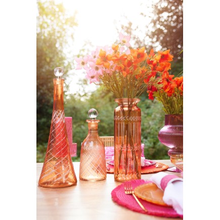 Jarra de cristal naranja, 13 x 13 x 43 cm