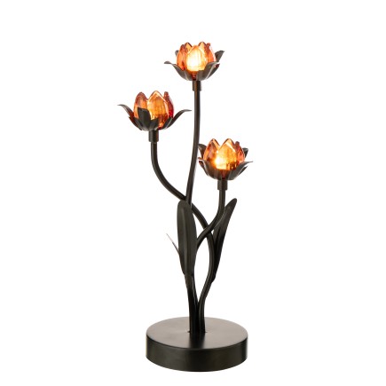 Lampe de table LED fleur rose en métal noir 20.8x18.7x36.5 cm