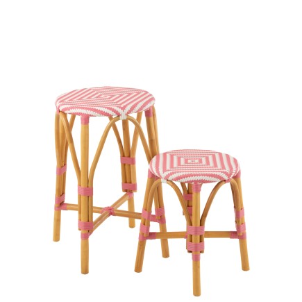 Taburete alto de ratán rosa, 38 x 38 x 65 cm