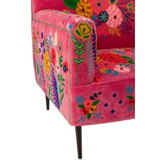 Fauteuil à fleur en tissu rose et bois de manguier 64x75x84 cm
