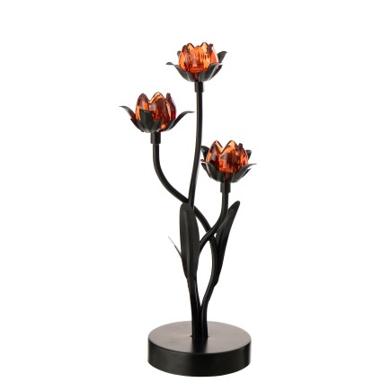 Lampe de table LED fleur rose en métal noir 20.8x18.7x36.5 cm