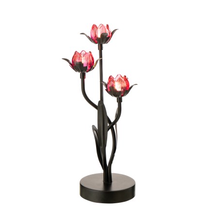 Lampe de table LED fleur rose en métal noir 20.8x18.7x36.5 cm
