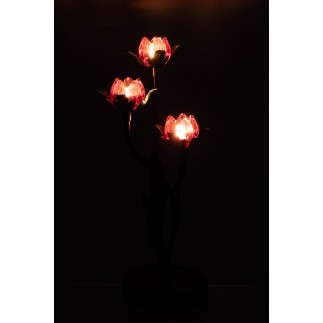 Lampe de table LED fleur rose en métal noir 20.8x18.7x36.5 cm