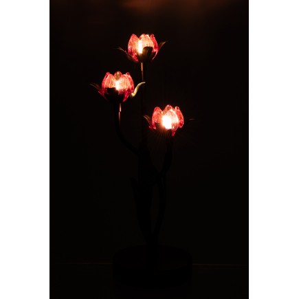 Lampe de table LED fleur rose en métal noir 20.8x18.7x36.5 cm