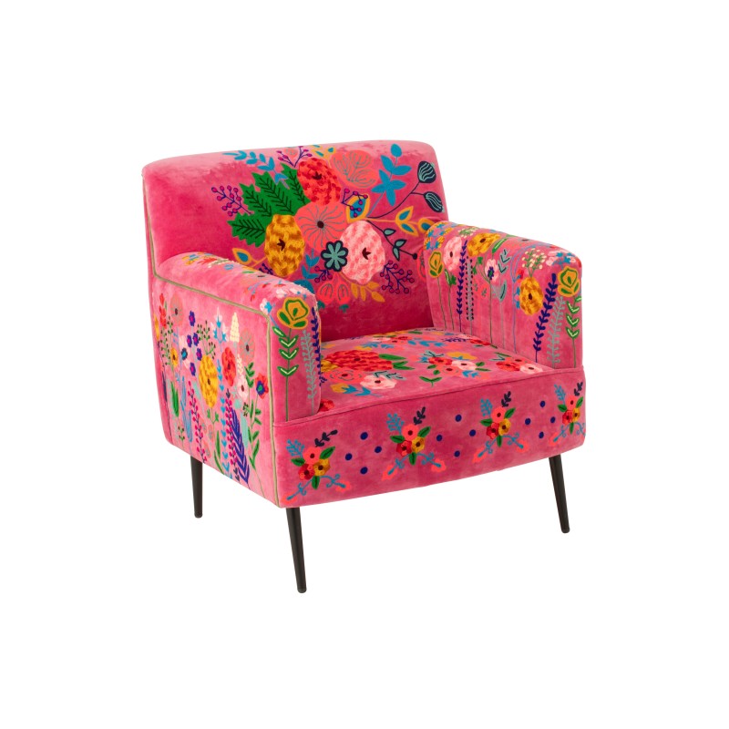 Fauteuil à fleur en tissu rose et bois de manguier 64x75x84 cm Fauteuil à fleur en tissu rose et bois de manguier 64x75x84 cm