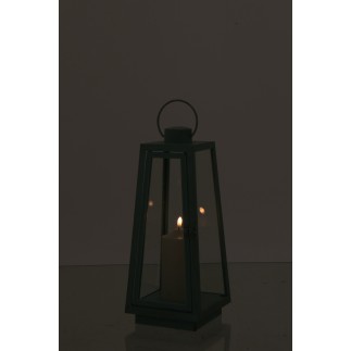 Lanterne avec bougie LED en verre turquoise 17x17x40.5 cm