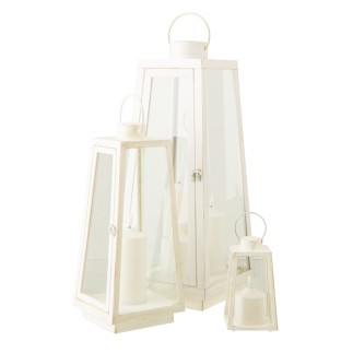 Lanterne avec bougie LED en verre blanc 24x24x59 cm