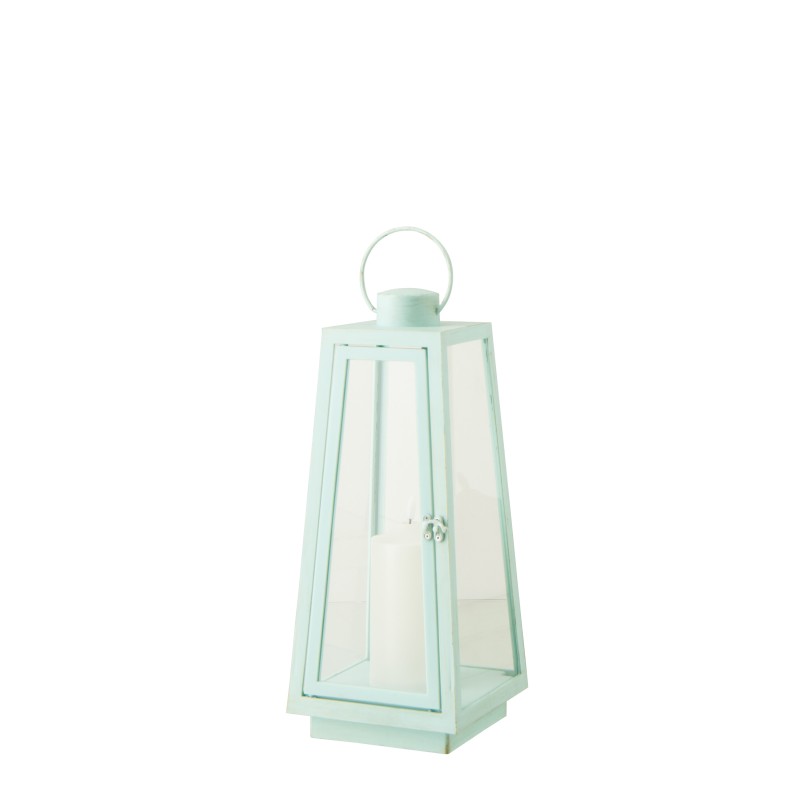 Lanterna com vela LED em vidro turquesa 17x17x40,5 cm Lanterna com vela LED em vidro turquesa 17x17x40,5 cm