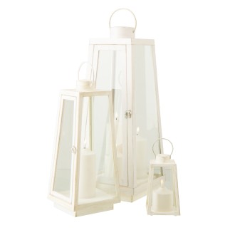 Lanterna com vela LED em vidro branco 24x24x59 cm