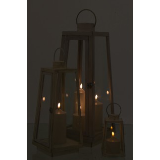 Lanterne avec bougie LED en verre blanc 24x24x59 cm