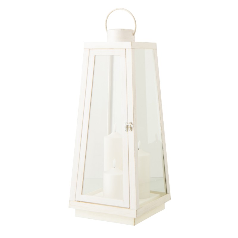 Lanterna com vela LED em vidro branco 24x24x59 cm Lanterna com vela LED em vidro branco 24x24x59 cm