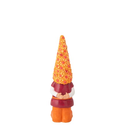Lutin chapeau fleuri en polyrésine orange 19x15x61 cm