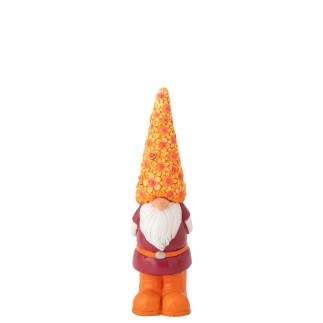 Lutin chapeau fleuri en polyrésine orange 19x15x61 cm