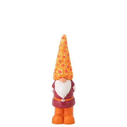 Lutin chapeau fleuri en polyrésine orange 19x15x61 cm