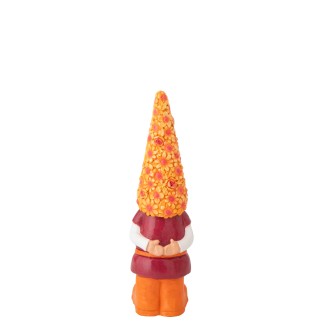 Duendecillo con sombrero de flores de poliresina naranja, 12 x 10,5 x 35,5 cm