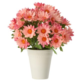 Margarida artificial de plástico rosa, 15 x 15 x 21 cm