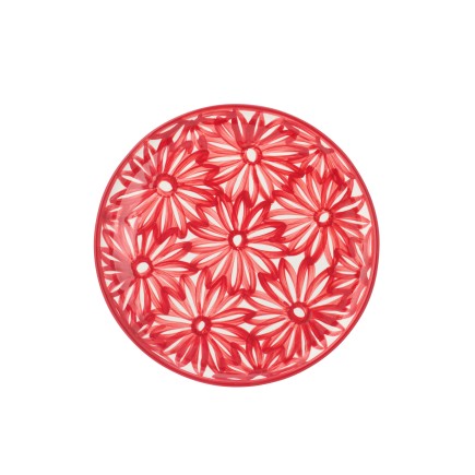 Platos con motivos florales de cerámica roja, 34 x 34 x 2,5 cm