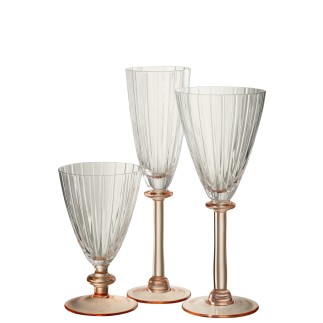 Bicchiere da champagne con stelo rosa in vetro trasparente, 7x7x25 cm